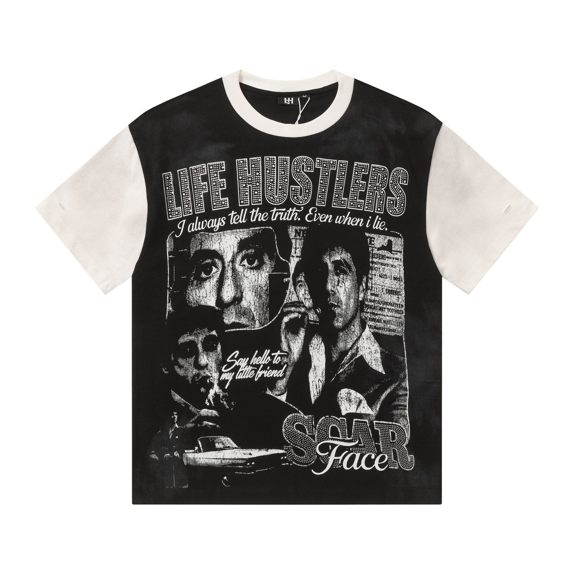 Life Hustlere Rhinestone Graphic Two-Tone T-Shirt — hero