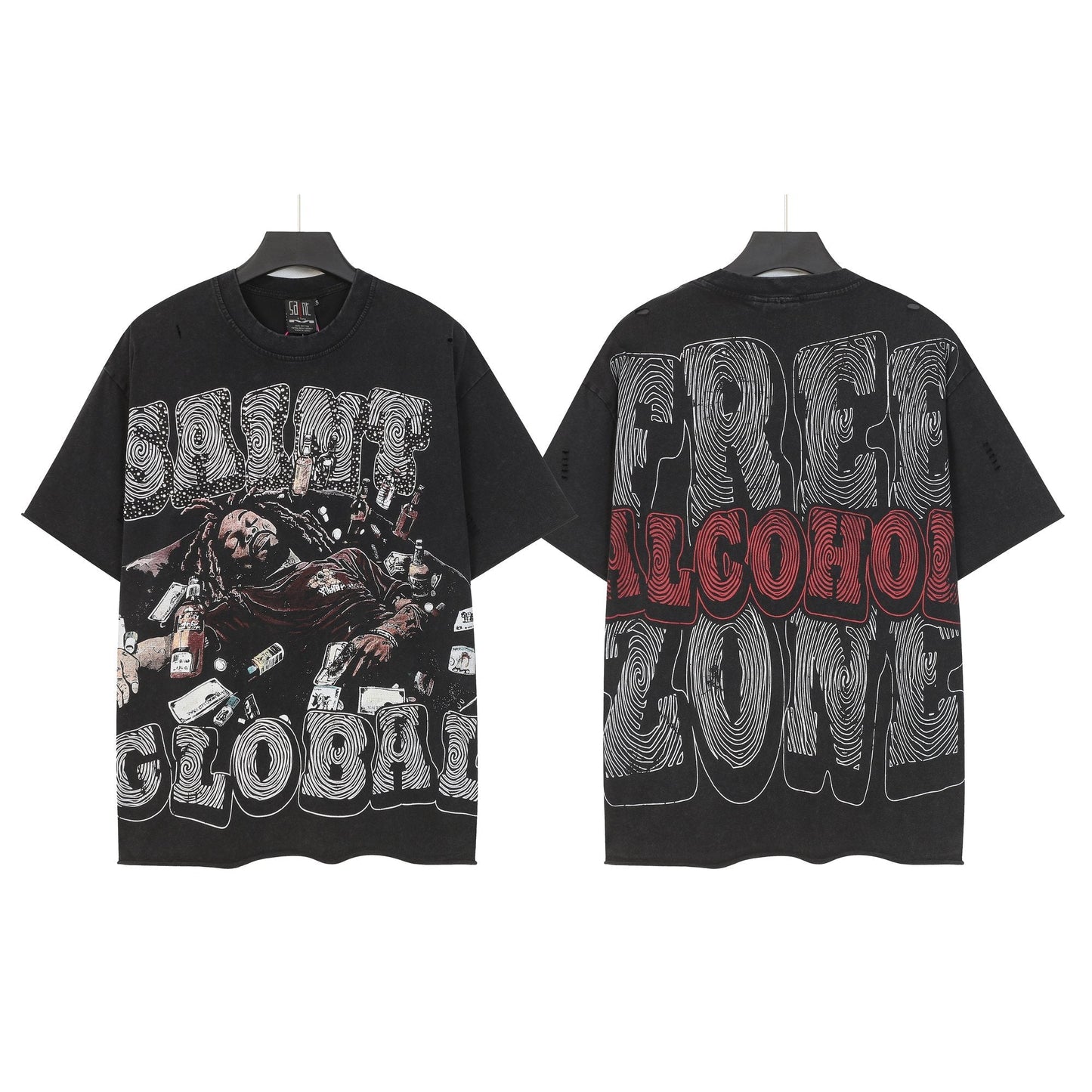 SAINT Free Alcohol Washed Black Graphic T-Shirt — hero