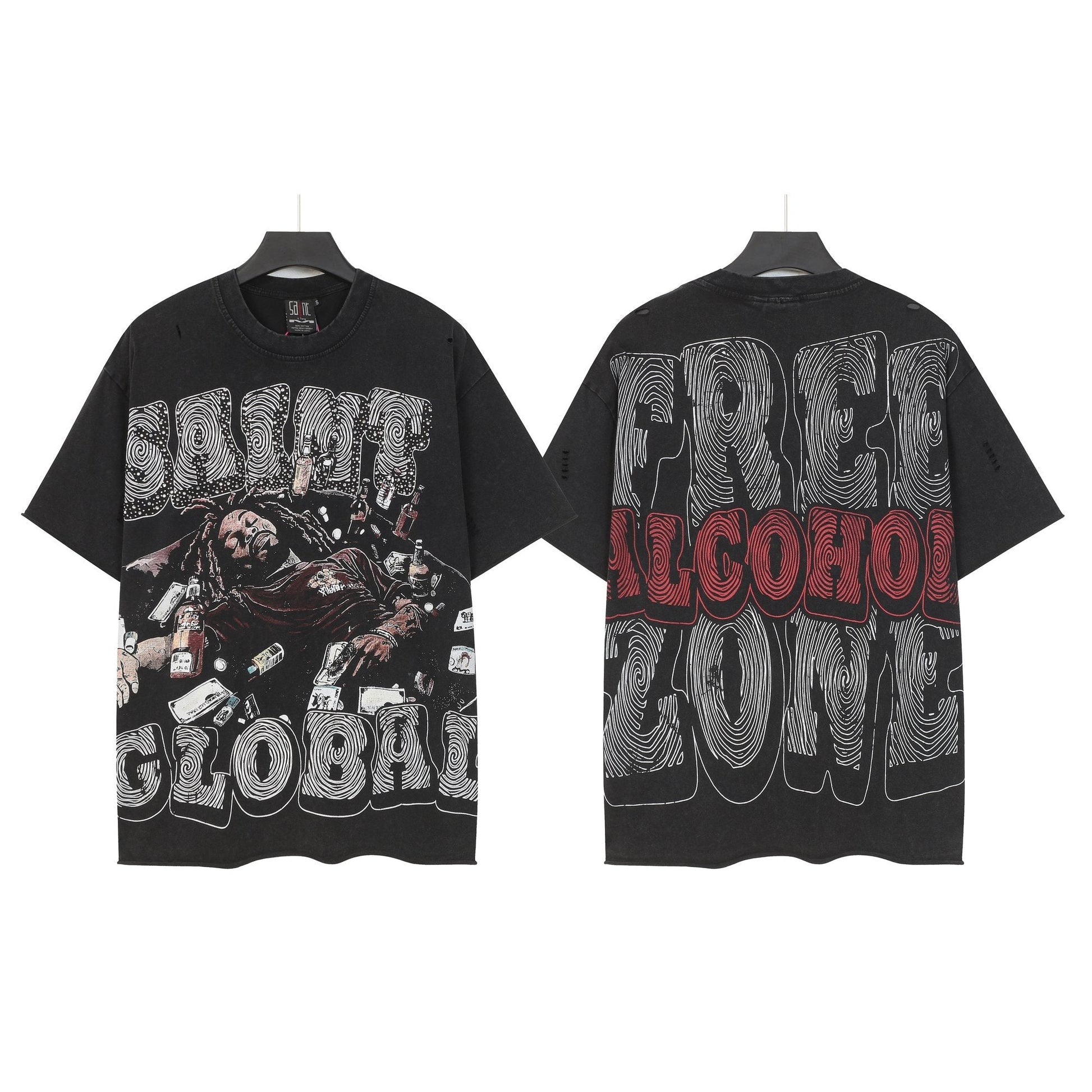 SAINT Free Alcohol Washed Black Graphic T-Shirt — hero