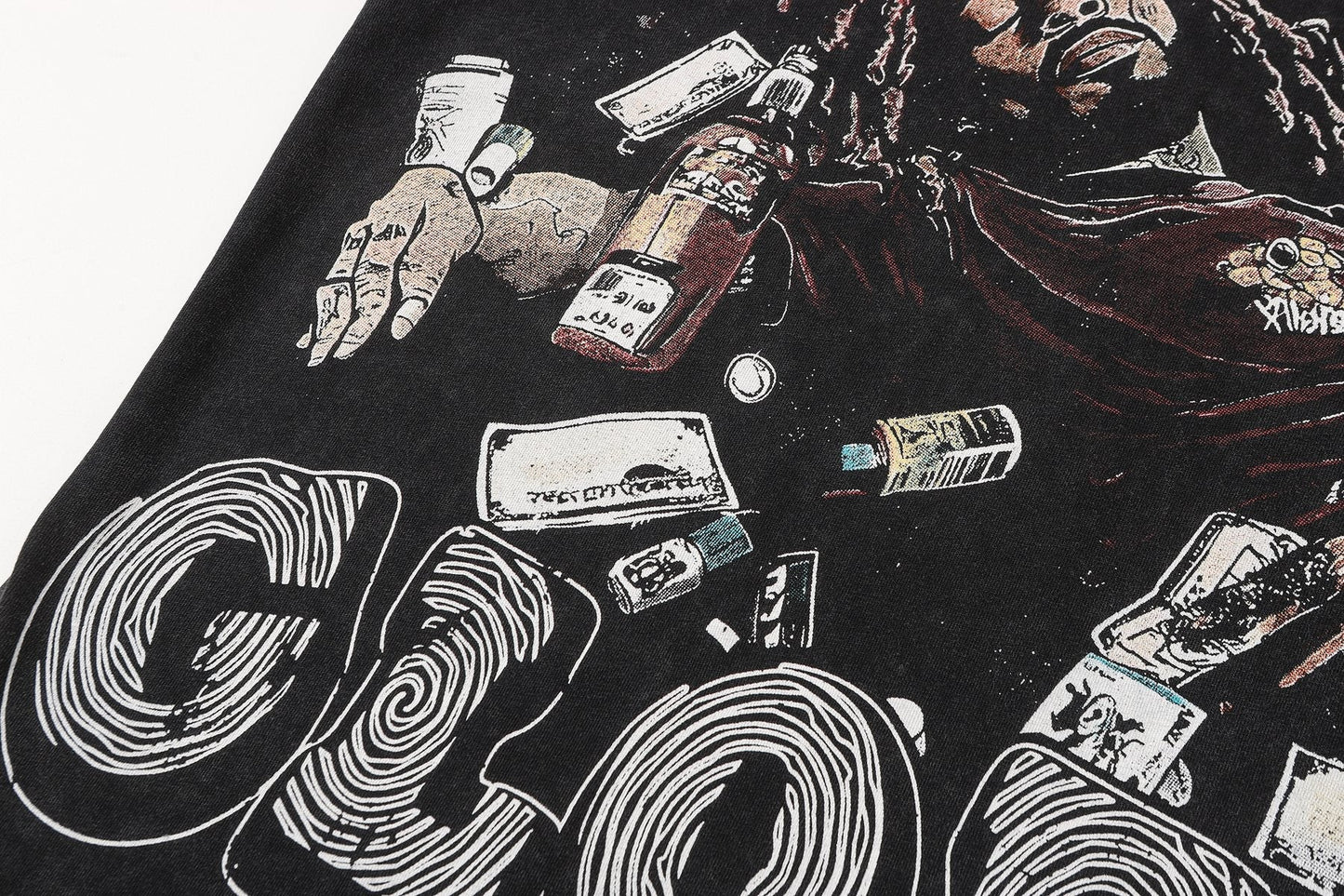 SAINT Free Alcohol Washed Black Graphic T-Shirt — detail