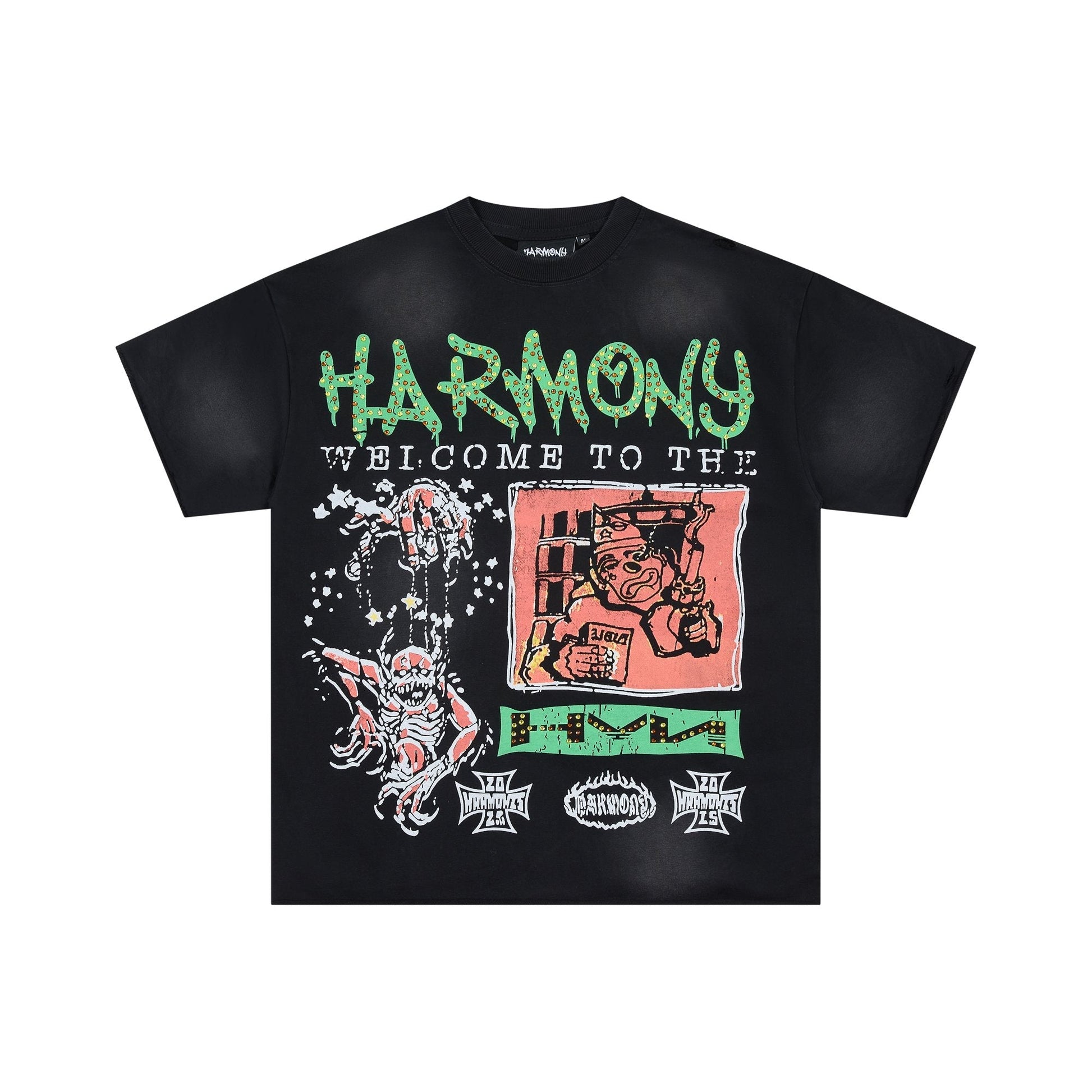 HARMONY Black Front and Back Graphic T-Shirt — hero