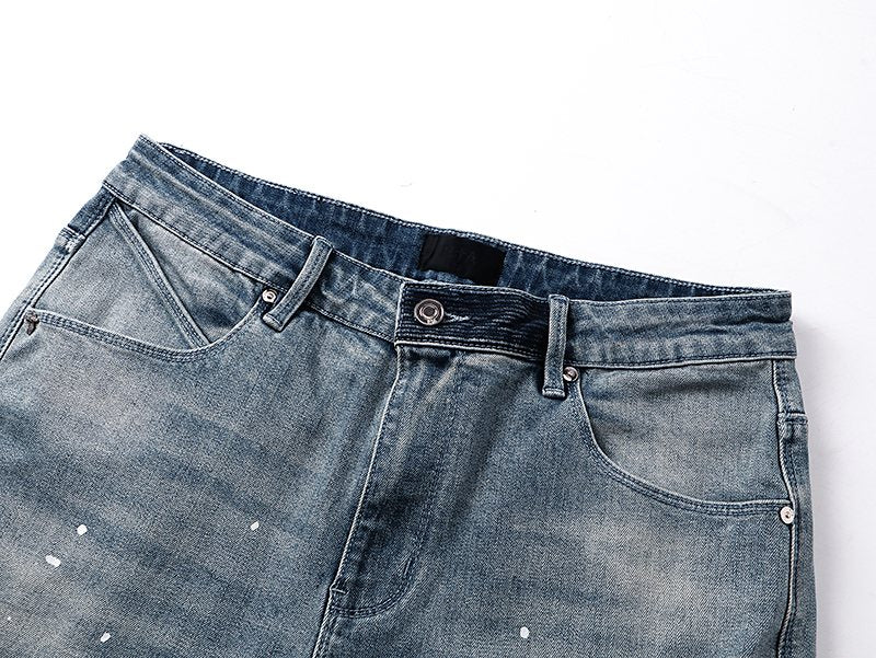 R+A Light Blue Paint Splatter Jeans — detail