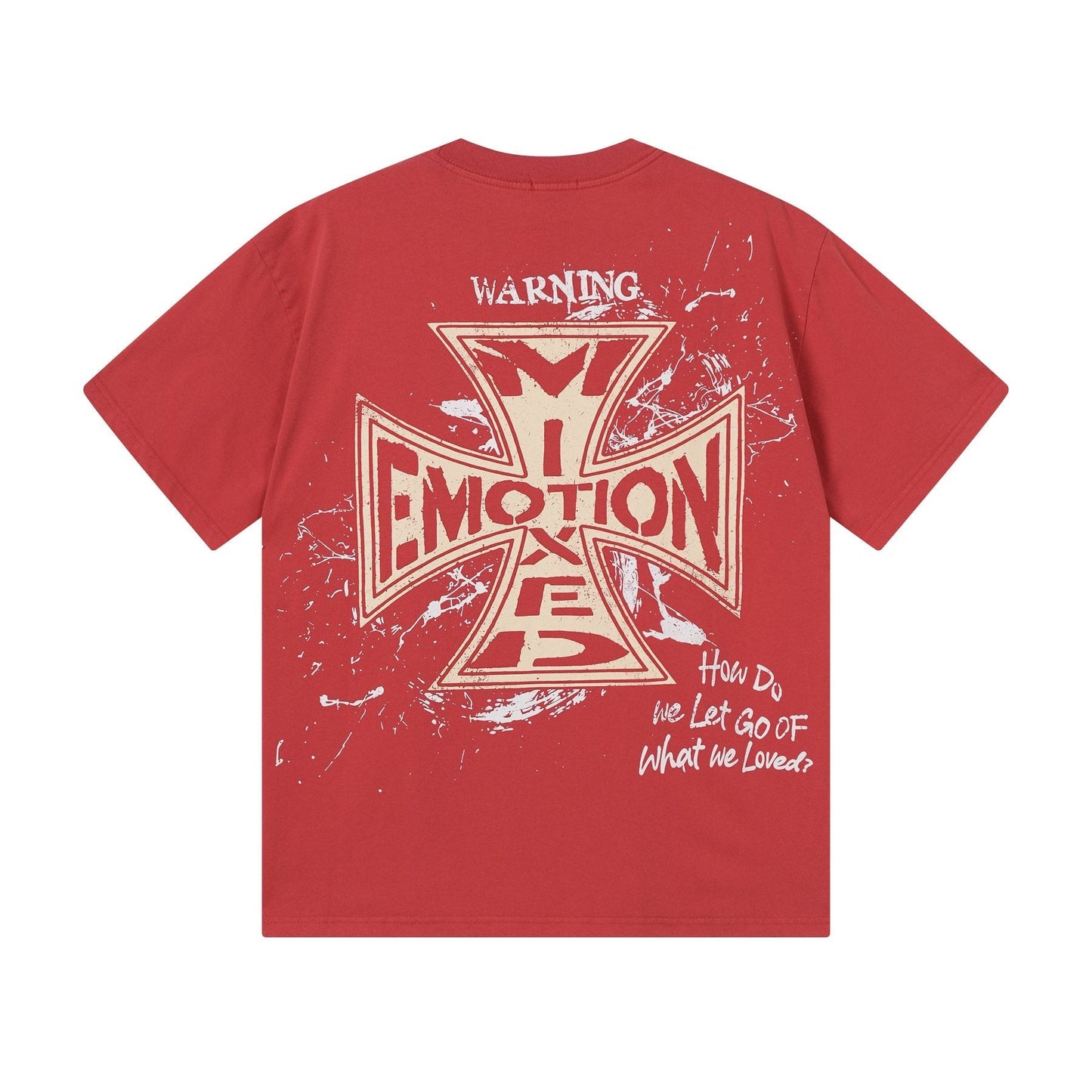 MIXED EMOTION Washed Red Front & Back Graphic T-Shirt — back