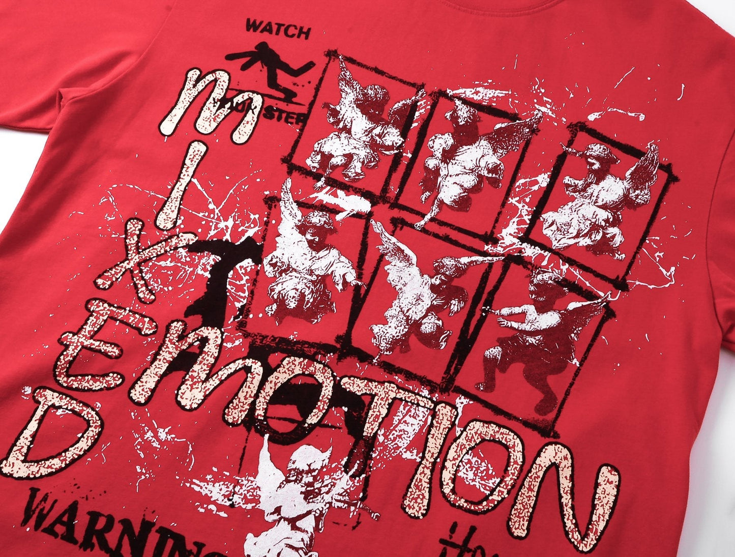 MIXED EMOTION Washed Red Front & Back Graphic T-Shirt — detail