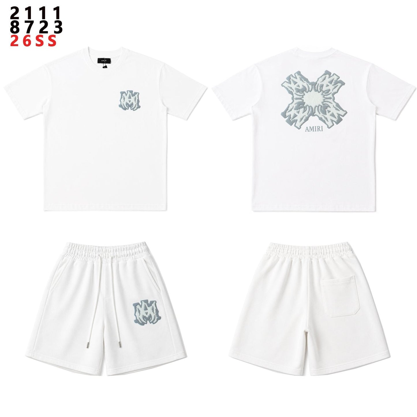 AMIRI Ice Blue Flame Graphic Short-Sleeve Set — front