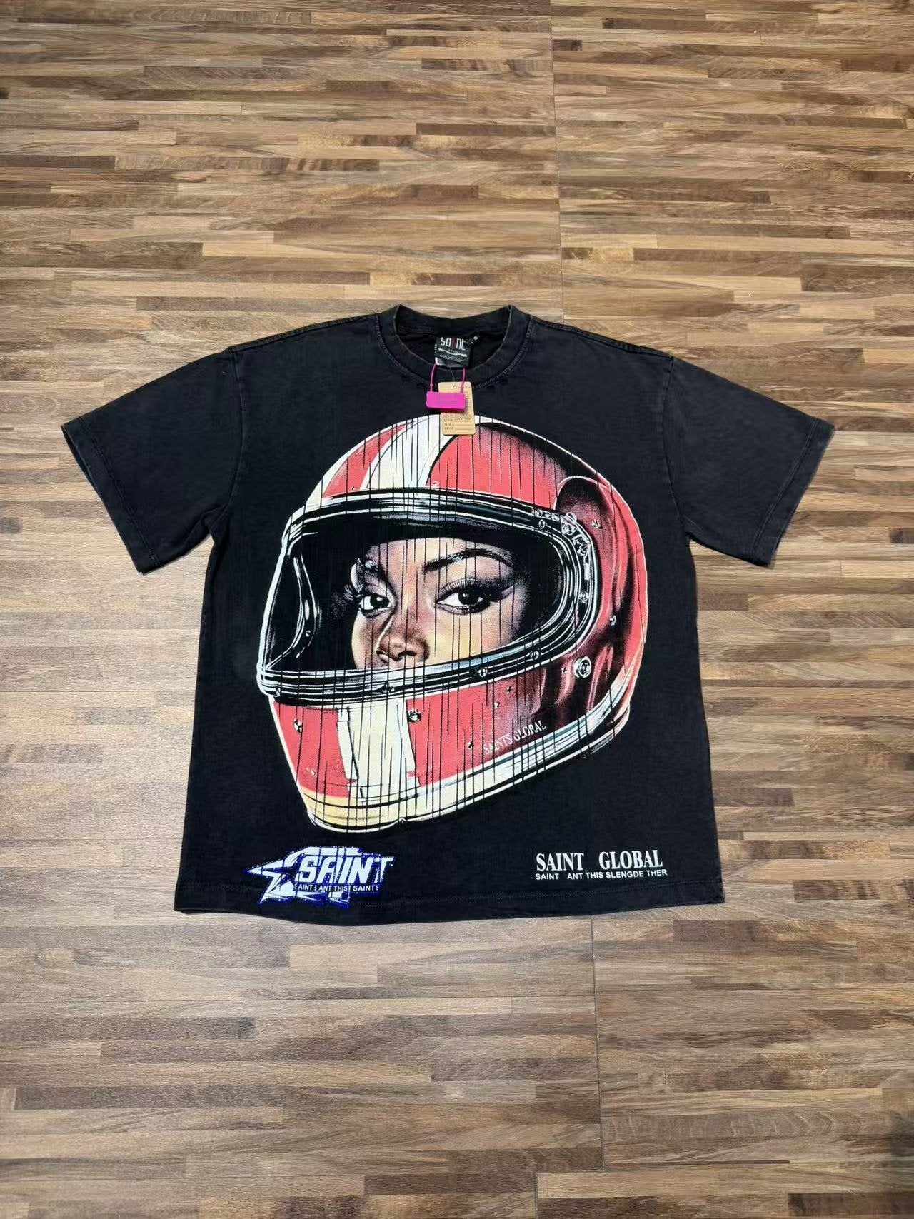SAINT Washed Rhinestone Graphic T-Shirt — front