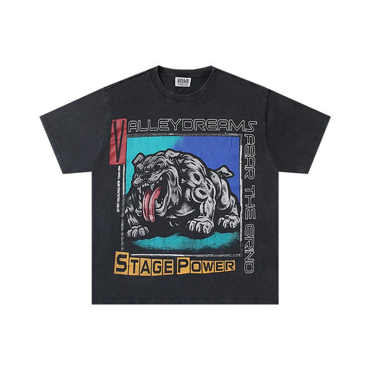 VALE USA Bulldog Graphic Washed Black T-Shirt — hero