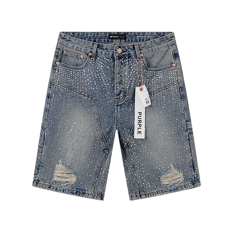 Purple Brand Rhinestone Splatter Denim Shorts — hero