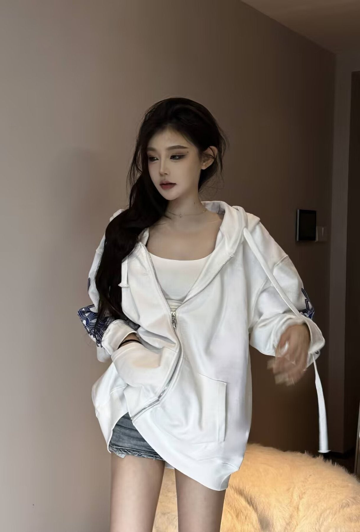Chrome Hearts Blue Sleeve Graphic Zip Hoodie — context