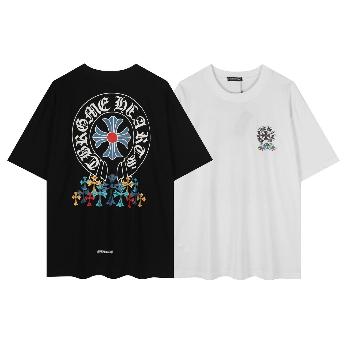 Chrome Hearts Rainbow Floral Cross Graphic T-Shirt — comparison