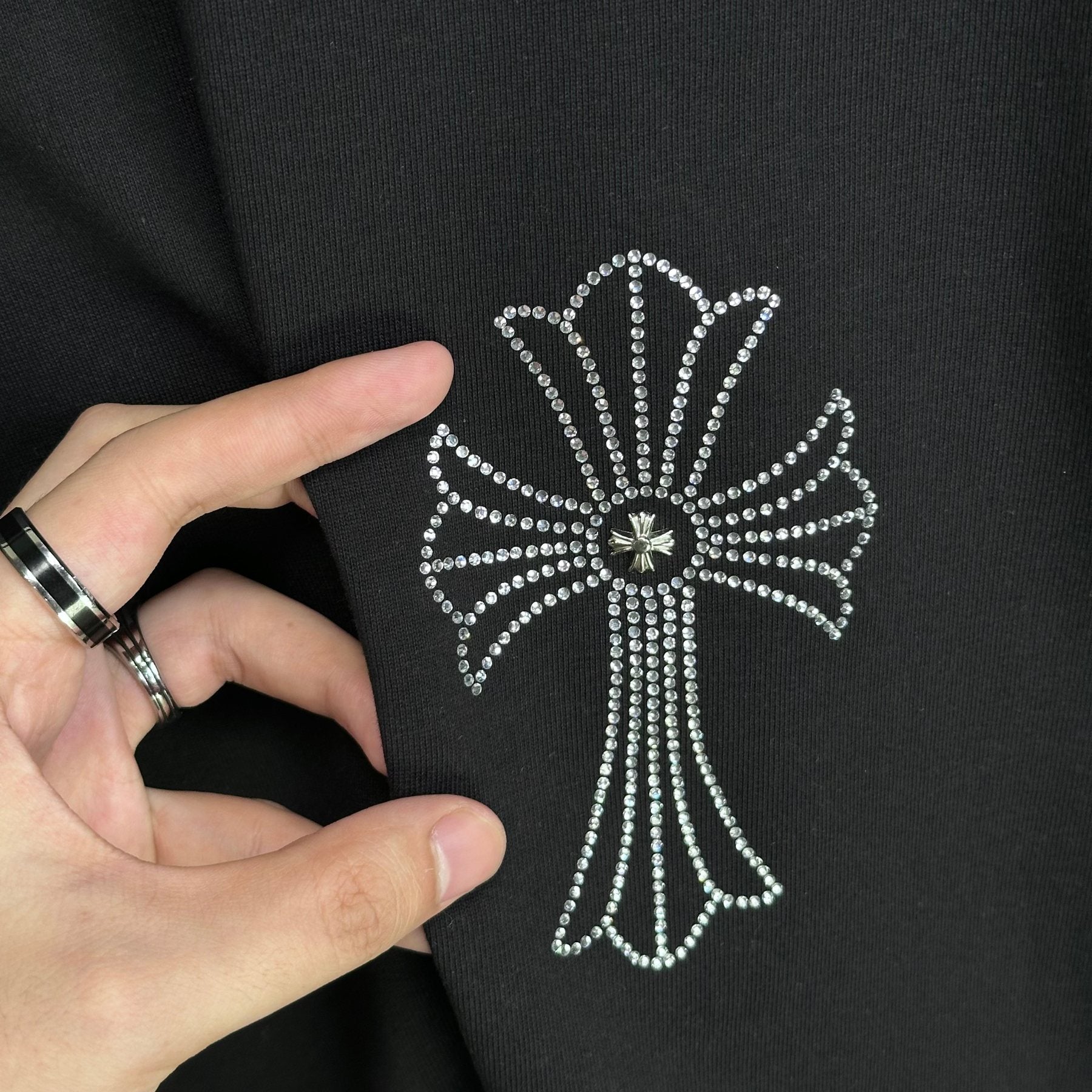 Chrome Hearts Firework Rhinestone Cross Graphic T-Shirt — detail