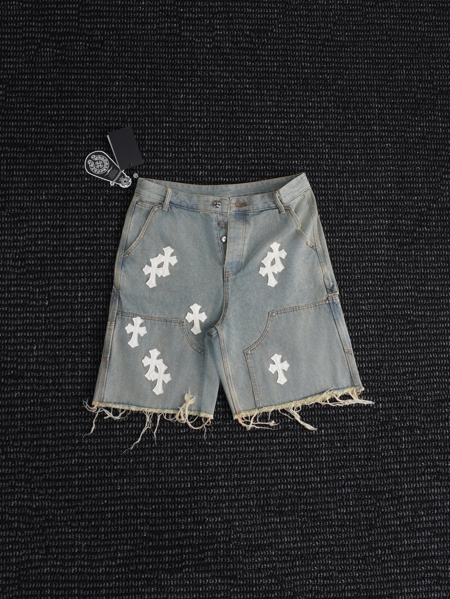 Chrome Hearts Cross Patch Light Blue Denim Shorts — hero