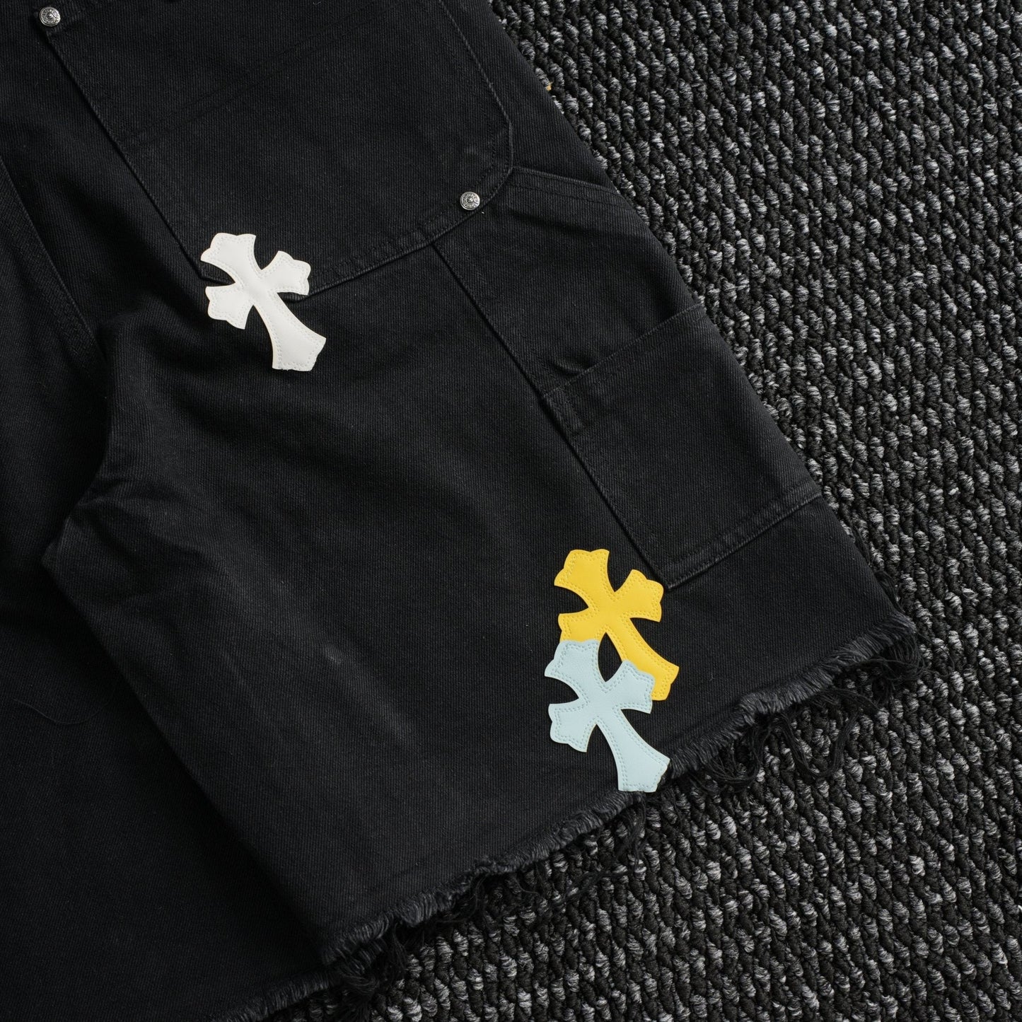 Chrome Hearts Cross Applique Black Denim Shorts — detail