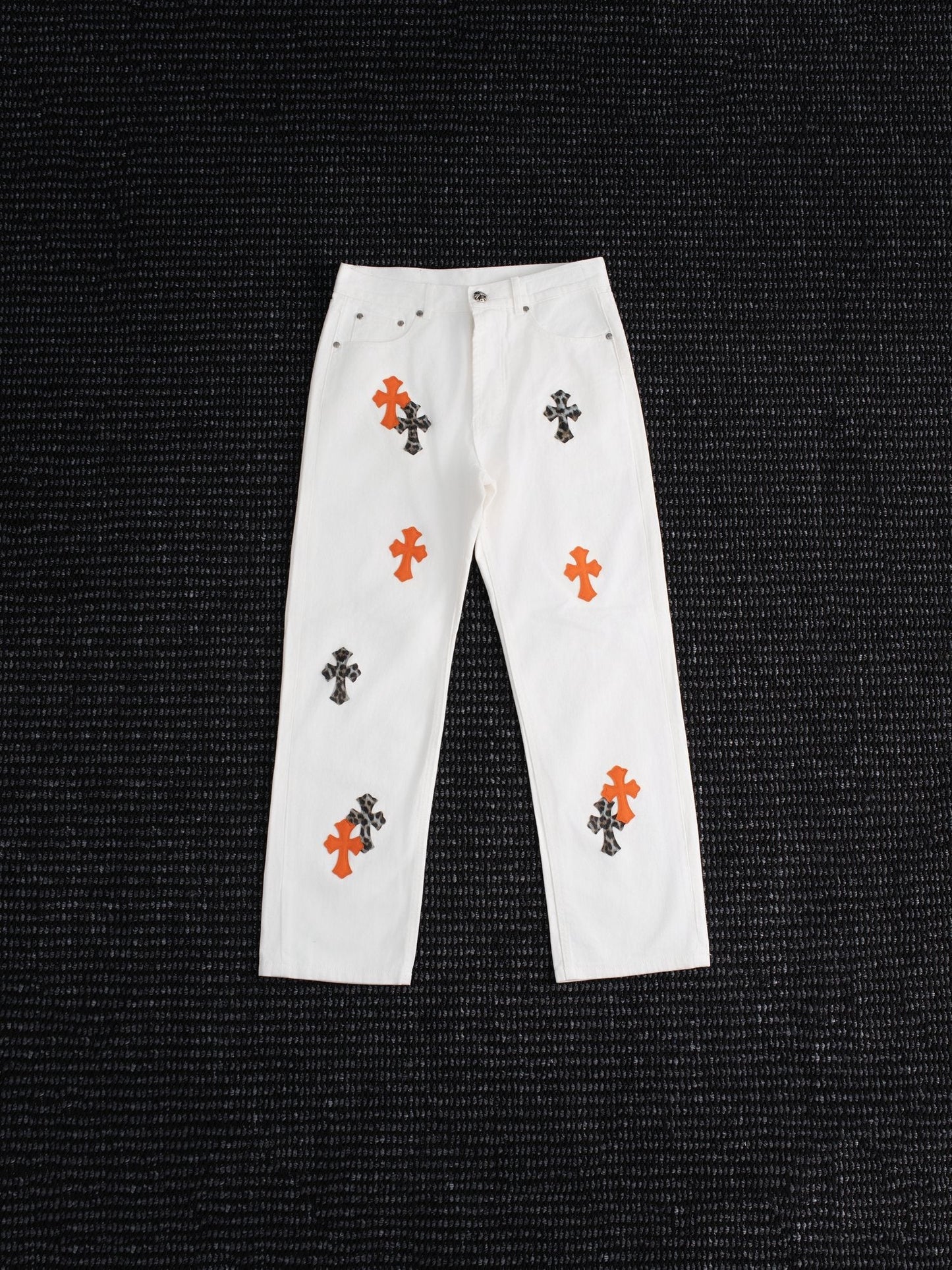 Chrome Hearts Cross Patch White Jeans — hero