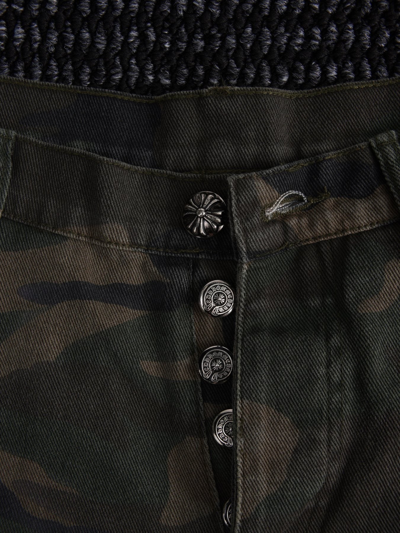 Chrome Hearts Camo Cross Patch Cargo Shorts — detail