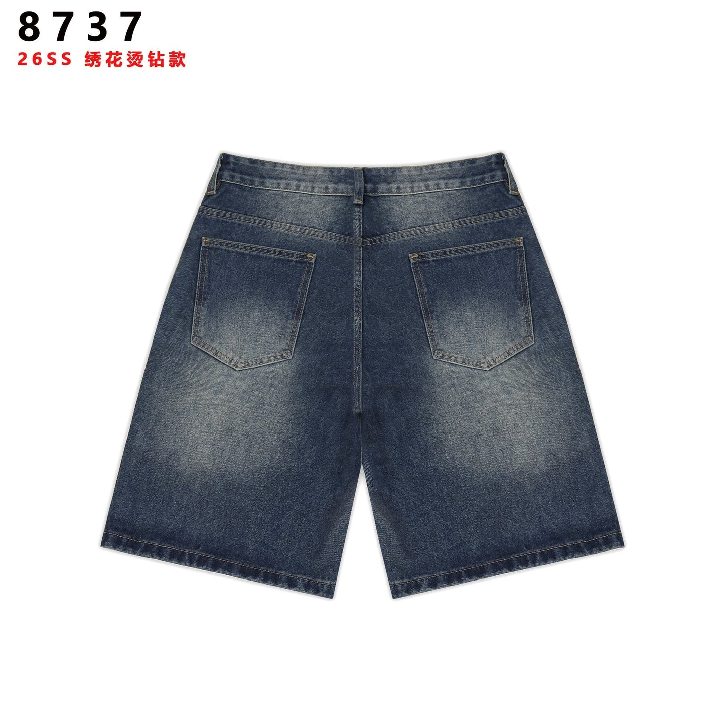 VALE SPORTS DIVISION Patch Embroidered Studded Denim Shorts — back