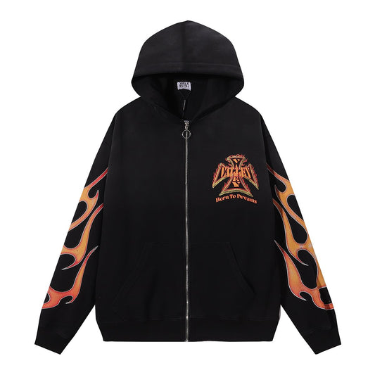 VALE USA Reborn Cross Flame Zip Hoodie — hero