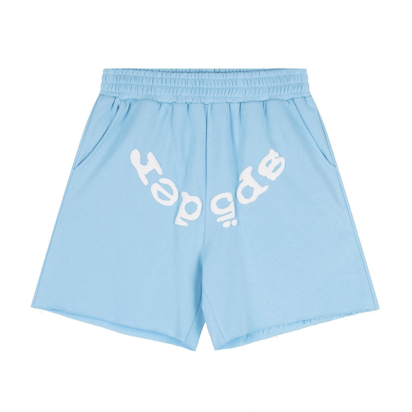 Sp5der Raised Graphic Raw Hem Shorts — front