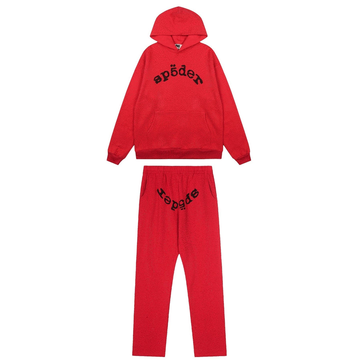 Sp5der Rhinestone Hoodie & Pants Matching Set — front