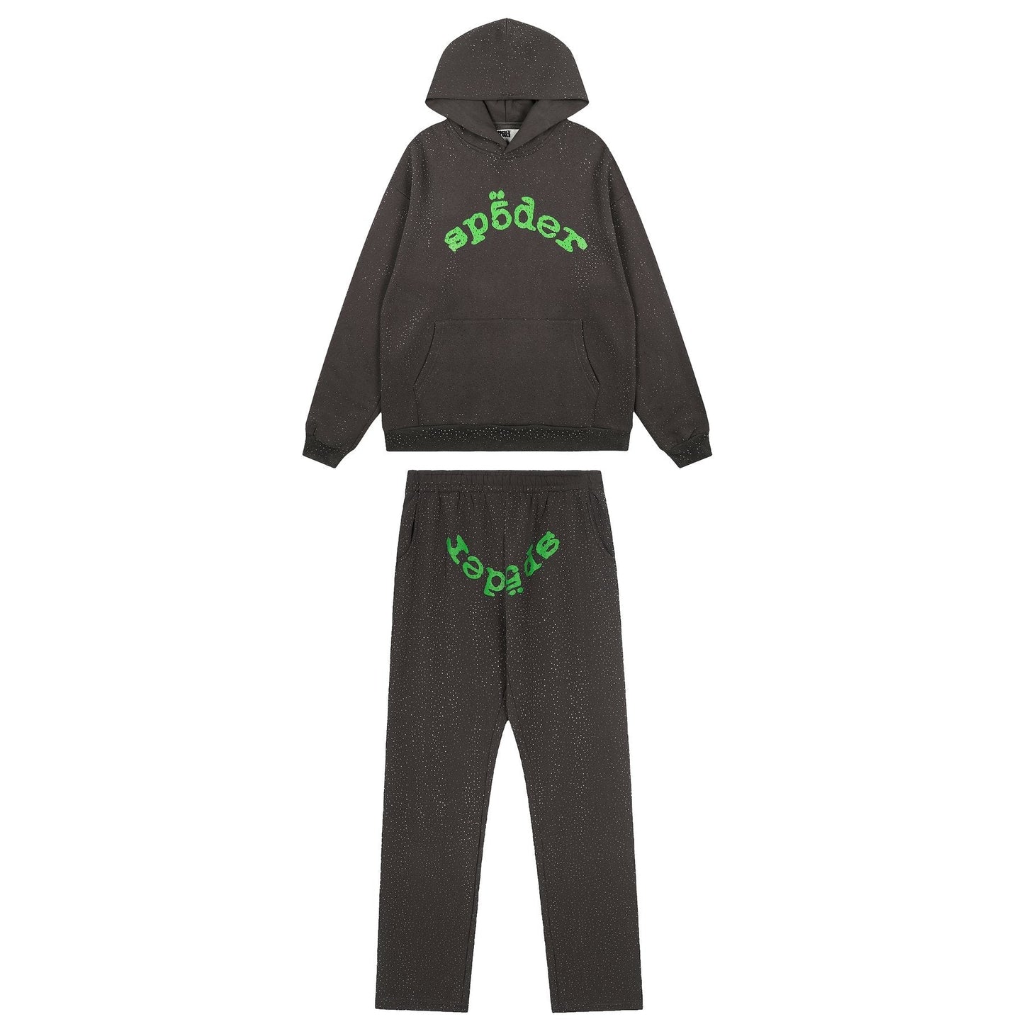 Sp5der Rhinestone Hoodie & Pants Matching Set — front