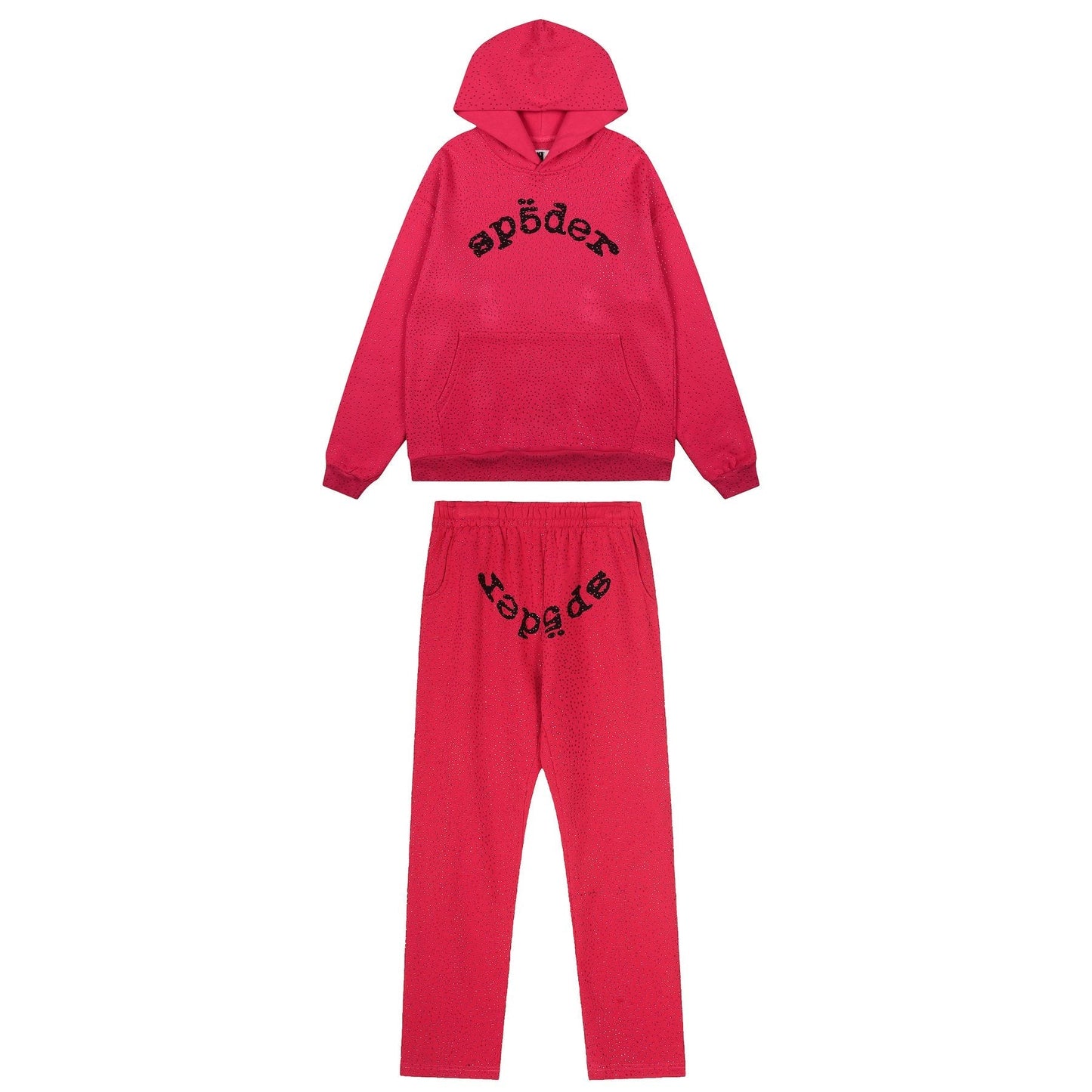 Sp5der Rhinestone Hoodie & Pants Matching Set — front
