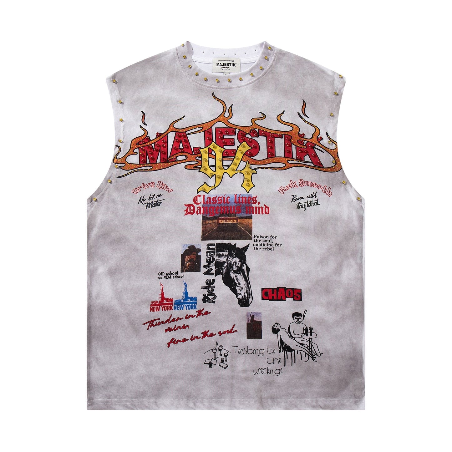 MAJESTIK Studded Washed Graphic Sleeveless T-Shirt — hero