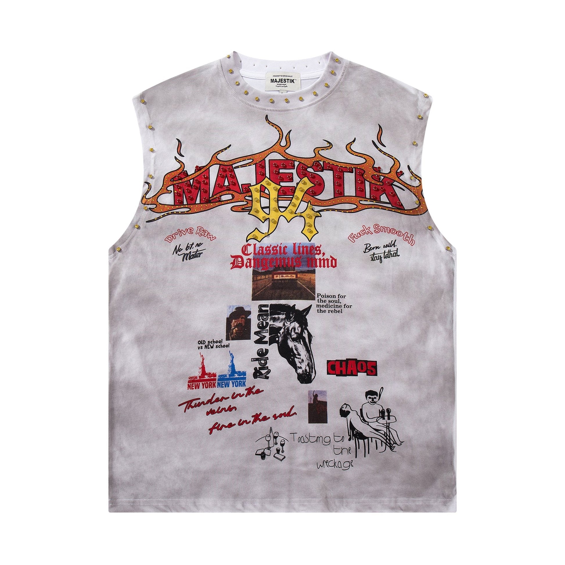 MAJESTIK Studded Washed Graphic Sleeveless T-Shirt — hero