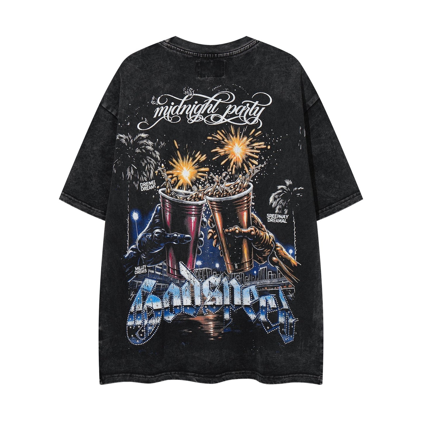 MAJESTIK Racing Graphic Acid-Wash T-Shirt — back
