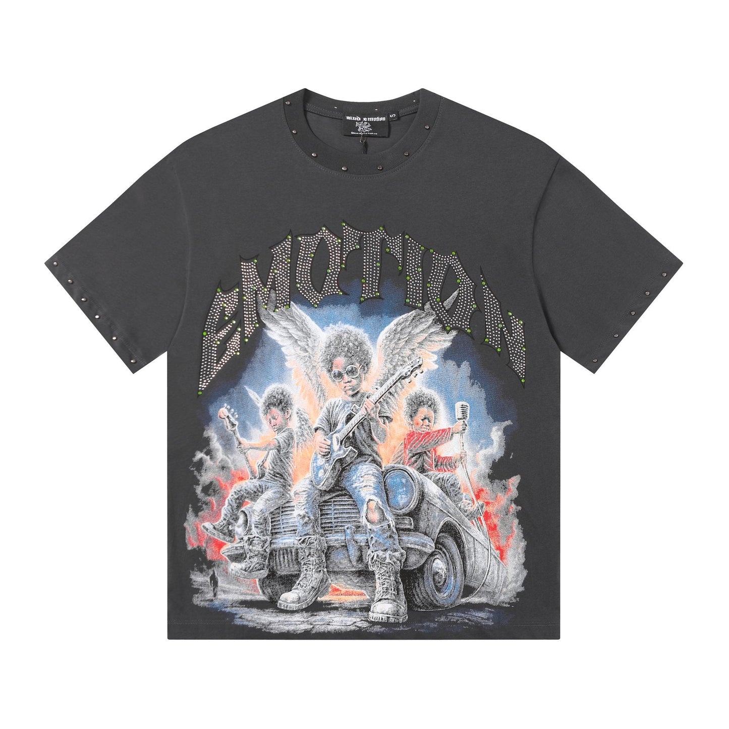 MIXED EMOTION Studded Angel Graphic T-Shirt — hero