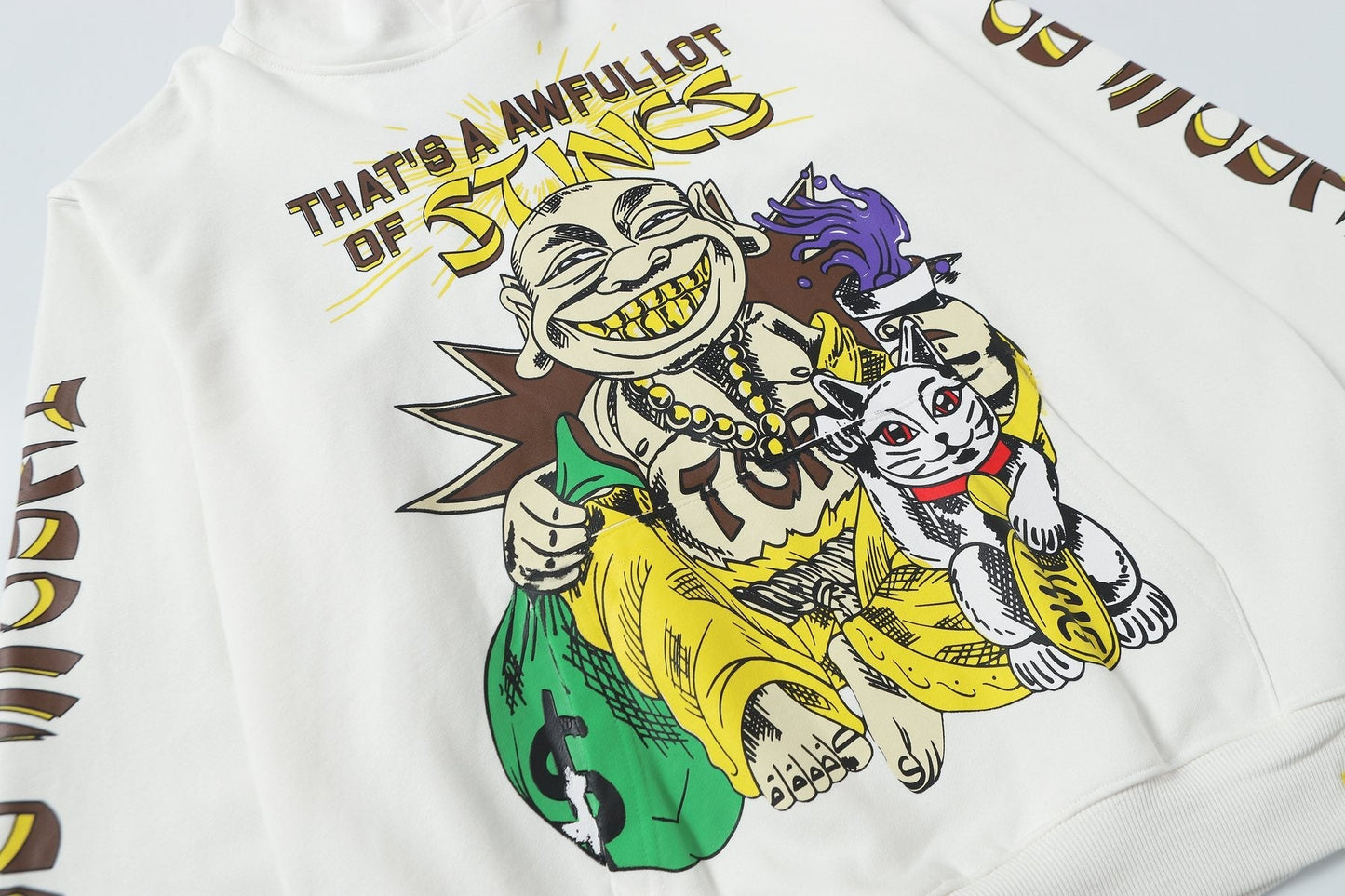THAT'S A AWFUL LOT OF COUGH SYRUP Stings Character Graphic Hoodie — detail
