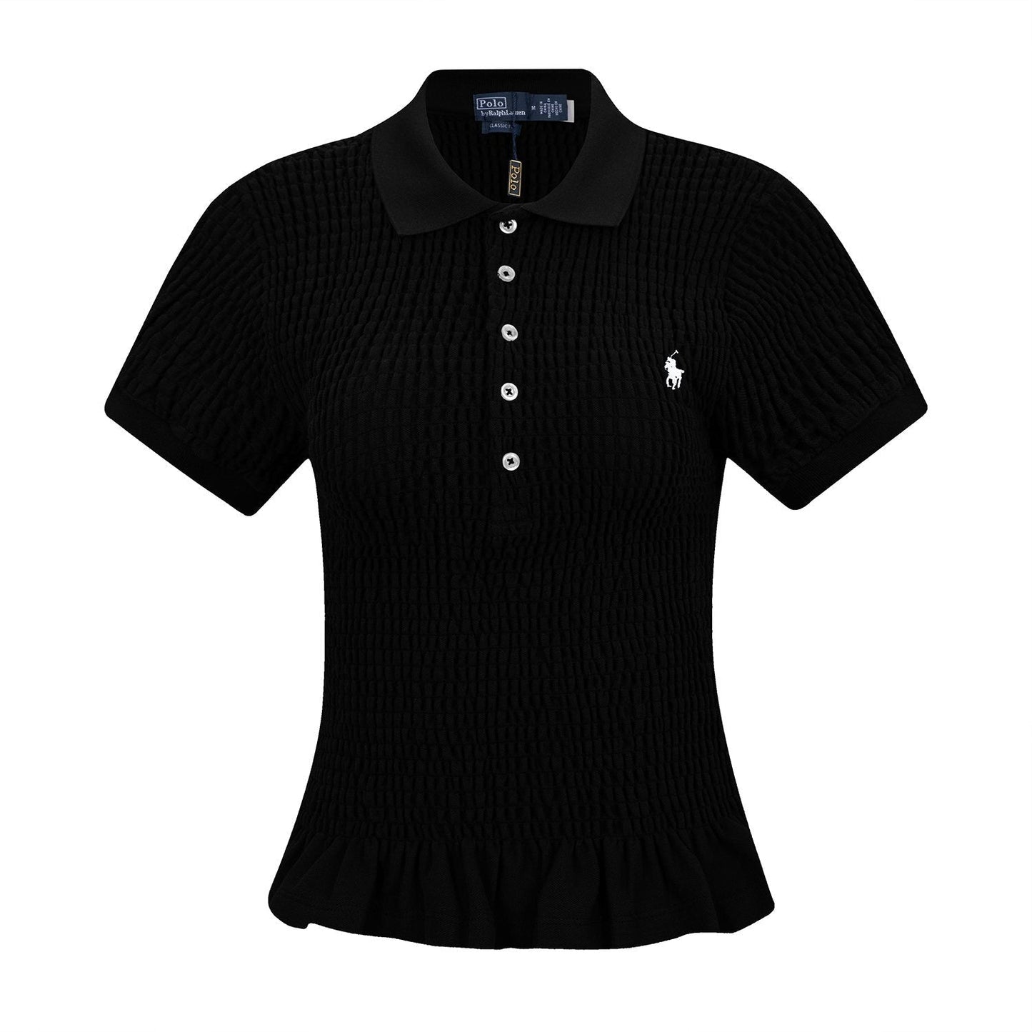 Test2-Ralph Lauren Ruffled-Hem Piqué Polo Top — front
